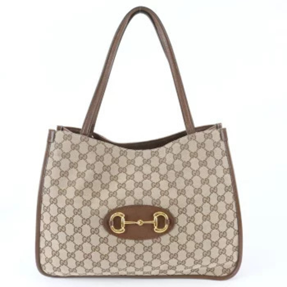 Gucci Horsebit GG Canvas Leather 2Way Shoulder Tote Bag Brown